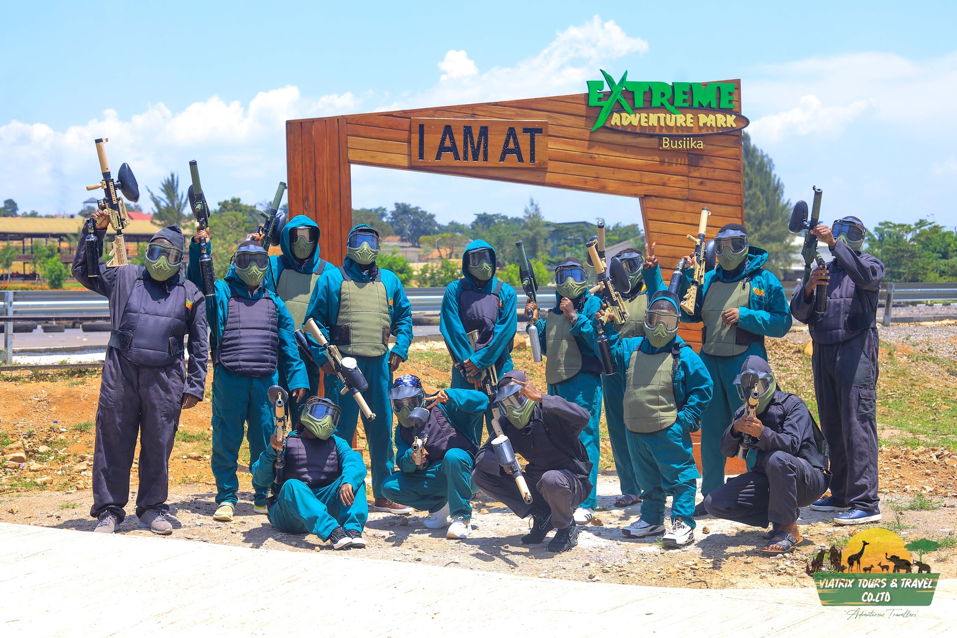 Viatrix group enjoying a paintball adventure