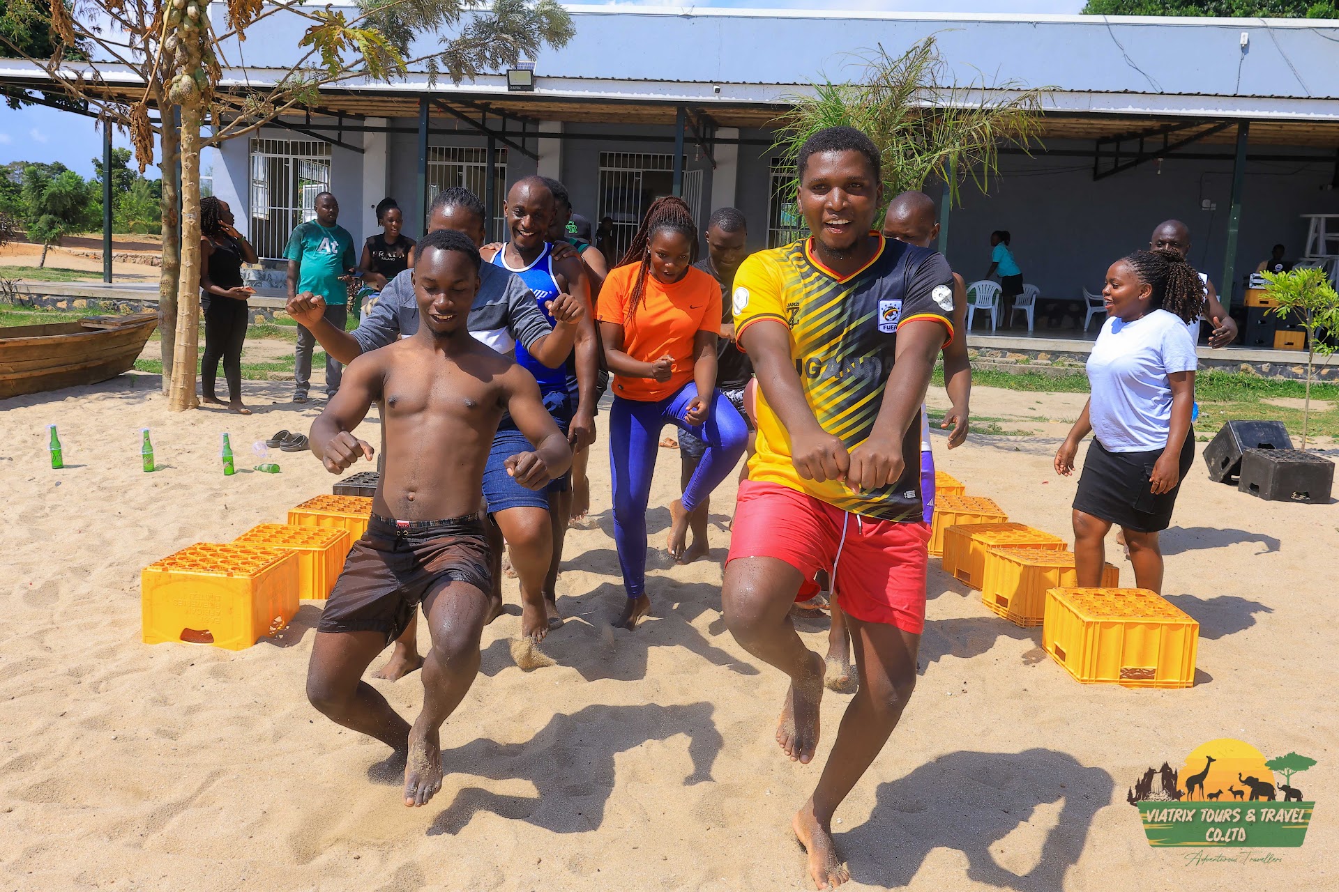 Travelers enjoying outdoor team activities