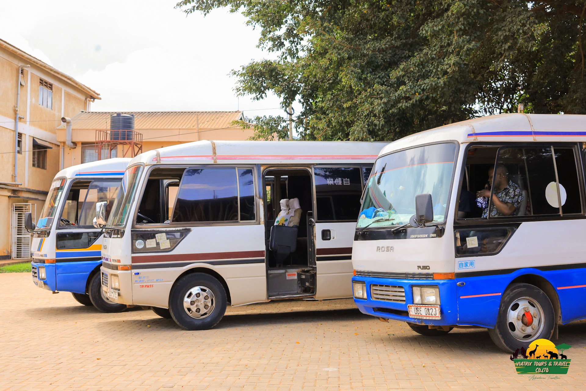 Tour buses ready to transport Viatrix travelers